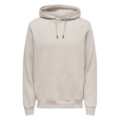 Sweat écru uni coupe droite avec un col à capuche et une poche kangourou