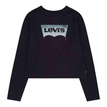 T-shirt noir uni à manches longues avec logo de la marque collé en strass