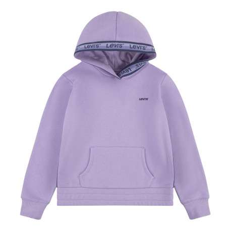 Sweat lilas uni avec nom de la marque inscrit sur la capuche