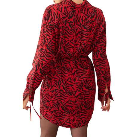 Robe courte rouge avec un imprimé zébré et monogramme et une coupe évasée - Image 2
