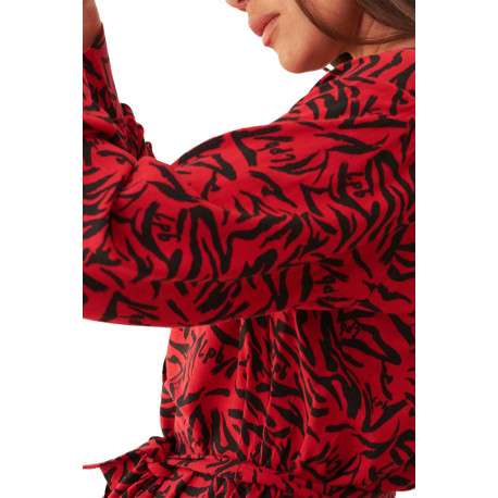 Robe courte rouge avec un imprimé zébré et monogramme et une coupe évasée - Image 4