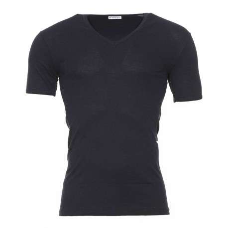 Tee-shirt moulant Héritage en pur coton noir à col V et manches courtes