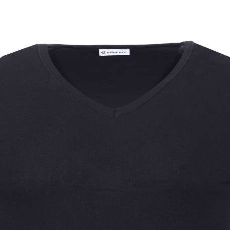 Tee-shirt moulant Héritage en pur coton noir à col V et manches courtes - Image 2