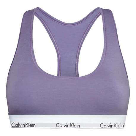 Brassière violette unie avec nom de la marque brodé sur la bande blanche