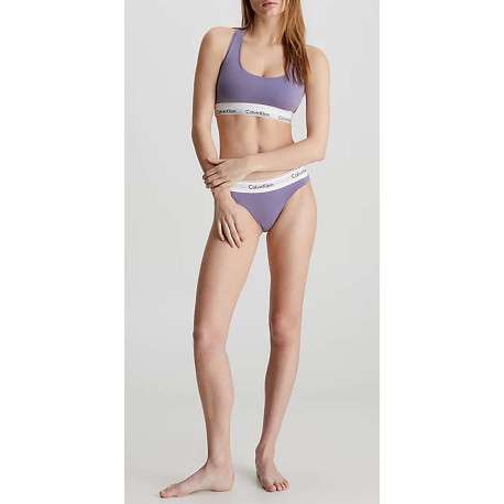Brassière violette unie avec nom de la marque brodé sur la bande blanche - Image 2