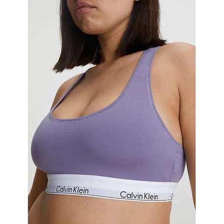 Brassière violette unie avec nom de la marque brodé sur la bande blanche - Image 3