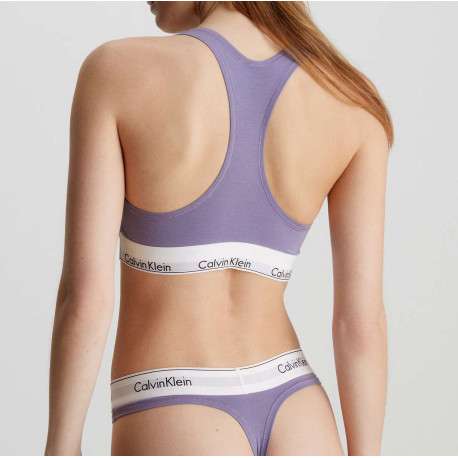 Brassière violette unie avec nom de la marque brodé sur la bande blanche - Image 4