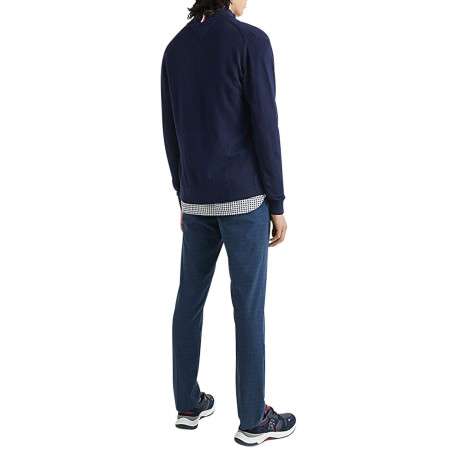 Cardigan en coton et laine marine uni avec un col montant et logo brodé - Image 6