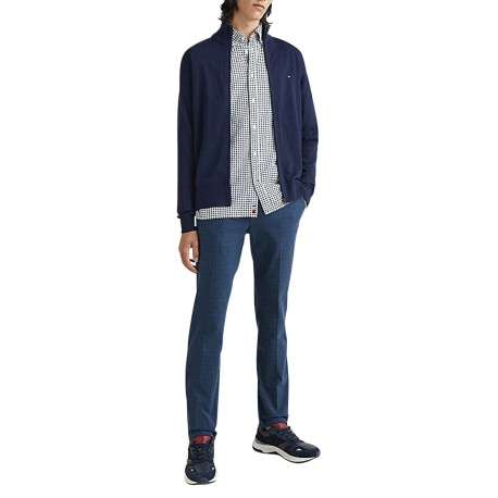 Cardigan en coton et laine marine uni avec un col montant et logo brodé - Image 7