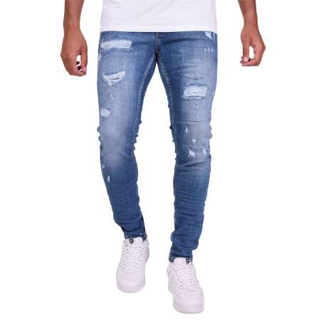Jean bleu en coton effet délavé avec une coupe slim et une taille Intermédiaire