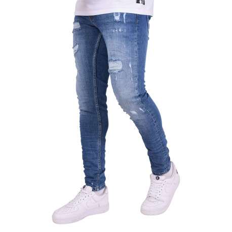 Jean bleu en coton effet délavé avec une coupe slim et une taille Intermédiaire - Image 2