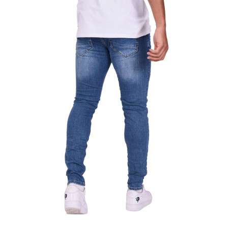 Jean bleu en coton effet délavé avec une coupe slim et une taille Intermédiaire - Image 3