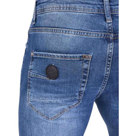 Jean bleu en coton effet délavé avec une coupe slim et une taille Intermédiaire - Image 4