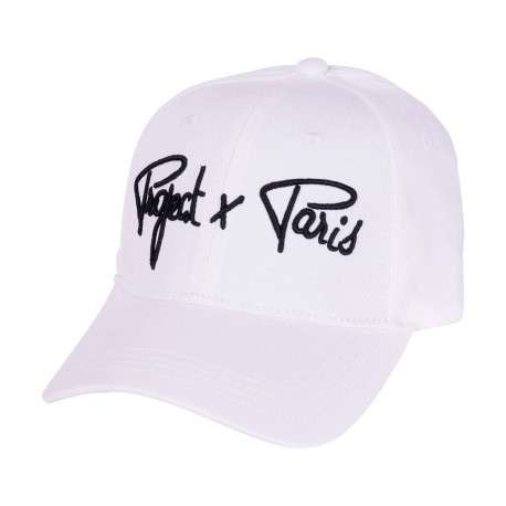 Casquette blanche unie en coton à visière courbée et logo brodé en noir