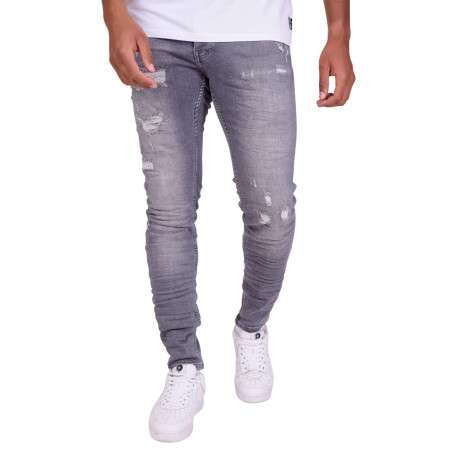 Jean gris en coton effet délavé avec une coupe slim et une taille intermédiaire - Image 2