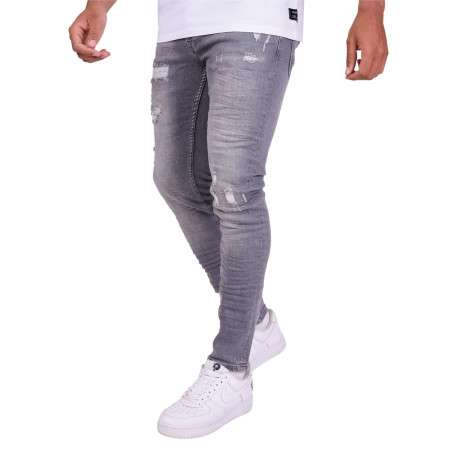 Jean gris en coton effet délavé avec une coupe slim et une taille intermédiaire - Image 3