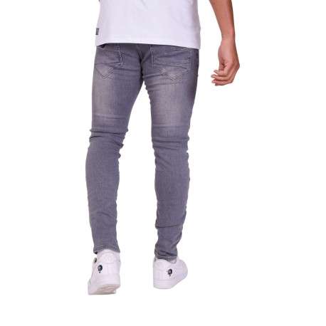 Jean gris en coton effet délavé avec une coupe slim et une taille intermédiaire - Image 4