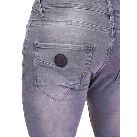 Jean gris en coton effet délavé avec une coupe slim et une taille intermédiaire - Image 5