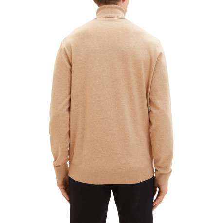Pull beige chiné avec une coupe droite un col roulé et à manches longues - Image 2