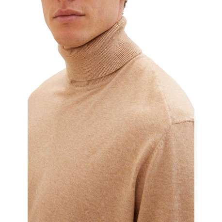 Pull beige chiné avec une coupe droite un col roulé et à manches longues - Image 3
