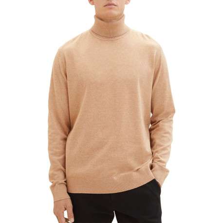 Pull beige chiné avec une coupe droite un col roulé et à manches longues - Image 4