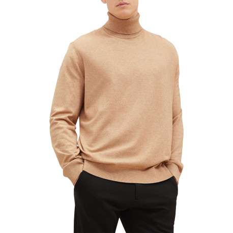 Pull beige chiné avec une coupe droite un col roulé et à manches longues - Image 5