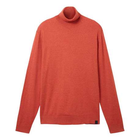 Pull brique chiné à coupe droite col roulé et à manches longues