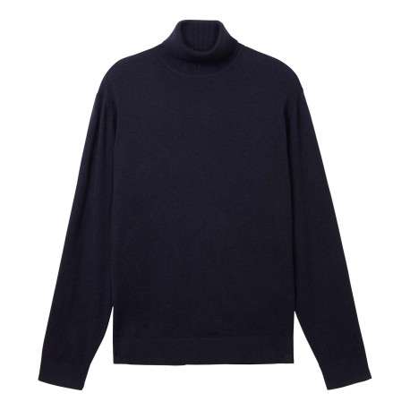 Pull marine chiné à coupe droite col roulé et à manches longues