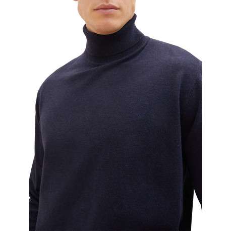 Pull marine chiné à coupe droite col roulé et à manches longues - Image 5
