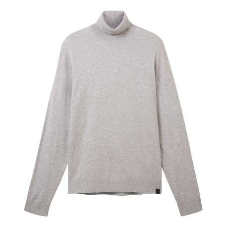 Pull gris clair chiné à coupe droite col roulé et à manches longues