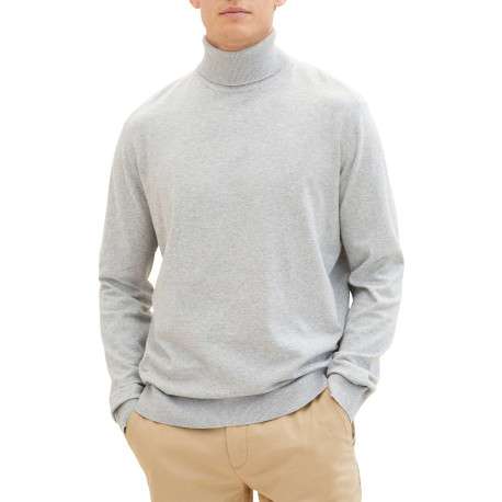 Pull gris clair chiné à coupe droite col roulé et à manches longues - Image 4
