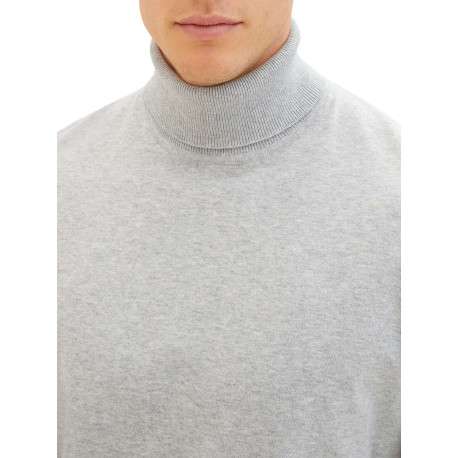 Pull gris clair chiné à coupe droite col roulé et à manches longues - Image 5