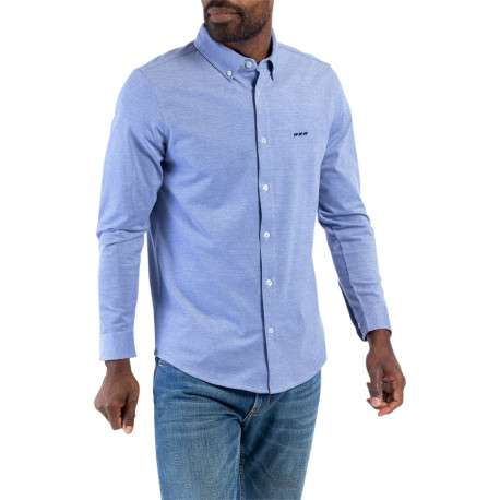 Chemise en coton ciel chinée avec une coupe droite et un col américain