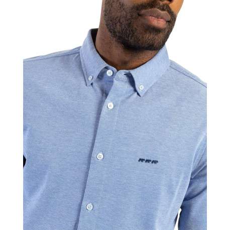 Chemise en coton ciel chinée avec une coupe droite et un col américain - Image 3