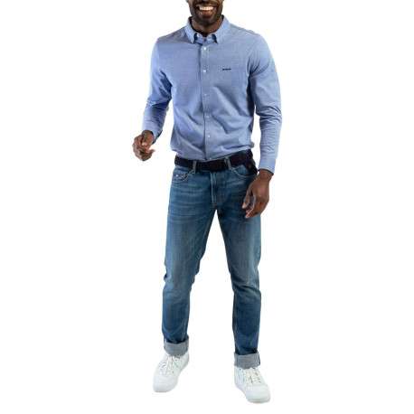 Chemise en coton ciel chinée avec une coupe droite et un col américain - Image 5