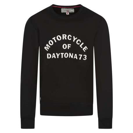 Sweat en coton mélangé noir uni avec écritures brodées à la poitrine