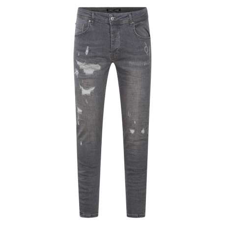 Jean gris en coton effet délavé avec une coupe slim et une taille intermédiaire