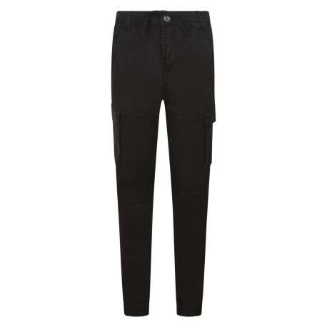 Pantalon Cargo en coton noir uni coupe slim et lien de serrage à la taille