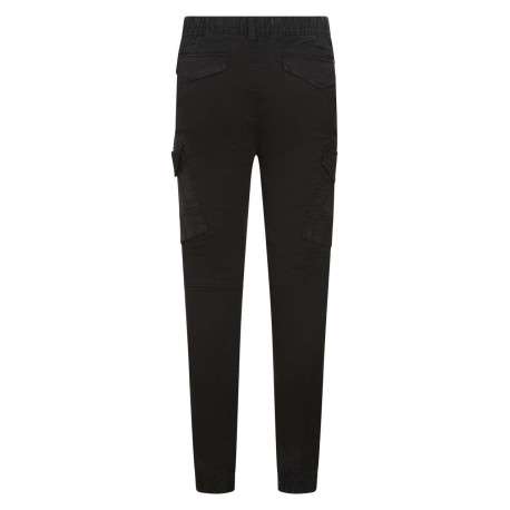 Pantalon Cargo en coton noir uni coupe slim et lien de serrage à la taille - Image 2