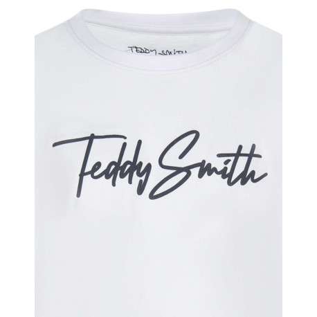 T-shirt en coton blanc uni avec une coupe droite et un col rond - Image 3