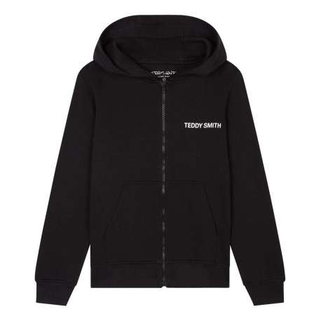 Sweat zippé à capuche en coton noir uni avec poches latérales