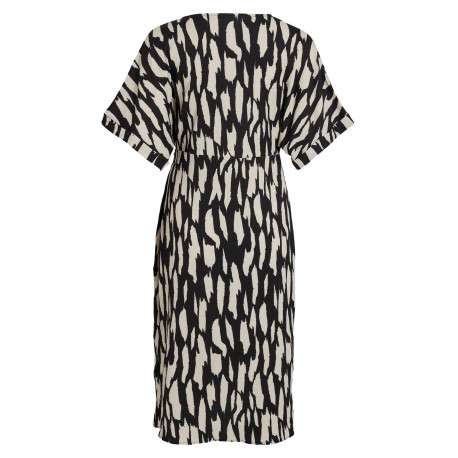 Robe courte noire zebré à coupe portefeuille col v et à manches courtes - Image 2