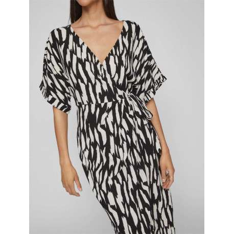 Robe courte noire zebré à coupe portefeuille col v et à manches courtes - Image 4