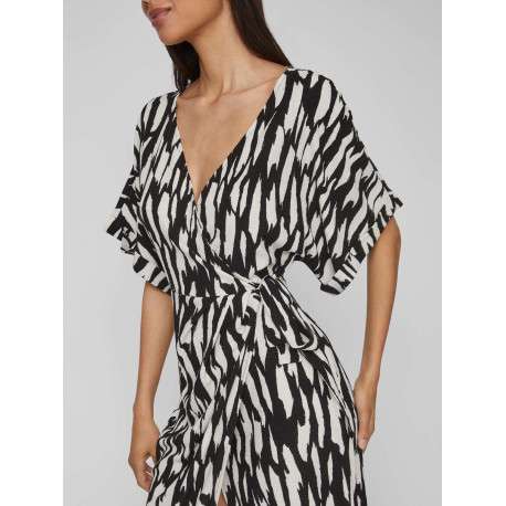 Robe courte noire zebré à coupe portefeuille col v et à manches courtes - Image 5