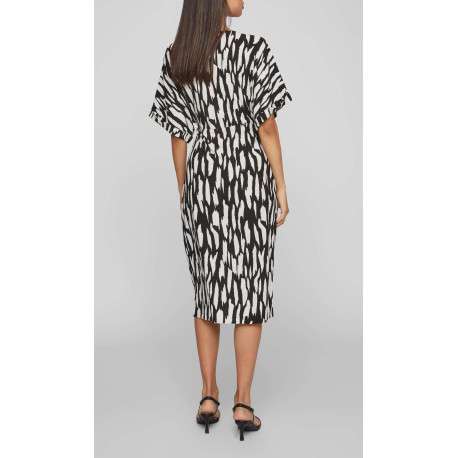Robe courte noire zebré à coupe portefeuille col v et à manches courtes - Image 6