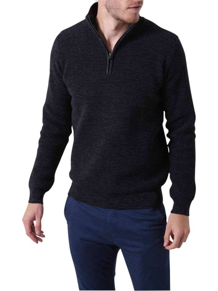 Pull en coton noir chiné en...