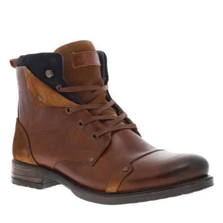 Bottines en cuir cognac à semelle antidérapante et à lacets plats - Image 3