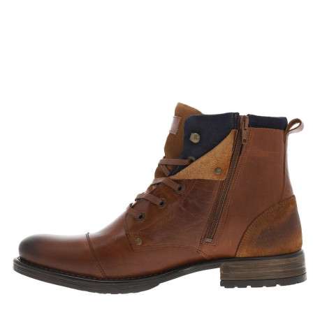 Bottines en cuir cognac à semelle antidérapante et à lacets plats