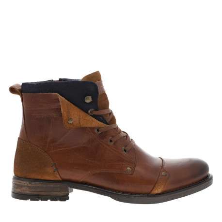 Bottines en cuir cognac à semelle antidérapante et à lacets plats - Image 2