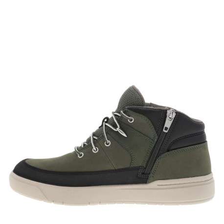 Bottines en cuir nubuck kaki avec contrefort renforcé et lacets ronds bicolores